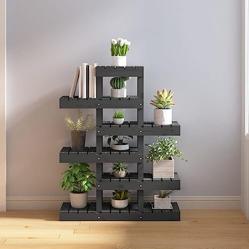 WIFESE Estantería para plantas de madera, soporte para plantas, estantería de exhibición, muebles de jardín para salón, jardín, porche o terraza, resistente a la intemperie y fácil de limpiar, gris,