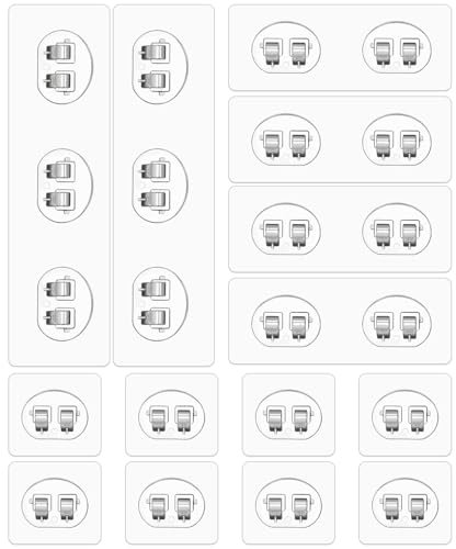 Gosknor 14pcs Shower Caddy Adhesive Replacement, 3 Styles Transparent Shower Shelf Adhesive Strips No Drilling Strong Flat Hooks for Bathroom Storage Shelves and Kitchen Rack