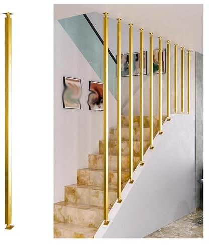 geländerpfosten Schwarz/ Gold Metall Baluster Säule, Innen-/ Außen Justierbares Treppen-Handlauf Geländer Geländer Geländer Mit Schrauben, Anpassbare Treppen-Schritt-Dekoration Für Büro/ Korridor(Gold