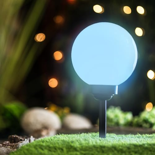 Lumiled Solarlampe für außen Garten Kugelleuchte mit Erdspieß RGB Mehrfarbig ∅20 cm Dämmerungssensor Außenleuchte Wegeleuchte Stehleuchte Außenleuchte Wegeleuchte Stehleuchte IP44