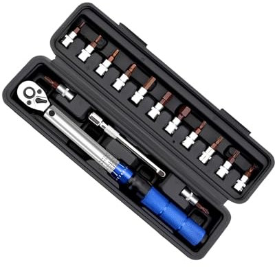 Yunova 16PCS Bike Torque Wrench Set 2-24Nm - 3/8 Drive Dual-Direction 72-Tooth, ±3% Accuracy, with Hex/Torx Bits & Extension Bar for Bicycle, Motorbike, Car Repair​
