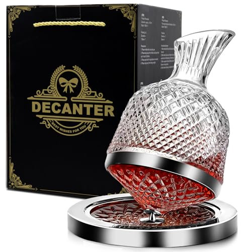 Wein Dekanter 1500ml, Whisky Karaffe 360°Schwenkbare für Whisky Und Wein Geeignet,Whiskey Karaffe aus Bleifreiem Kristallglas, Dekanter Rotwein für geschenk & Männer Vattertag Weihnachts