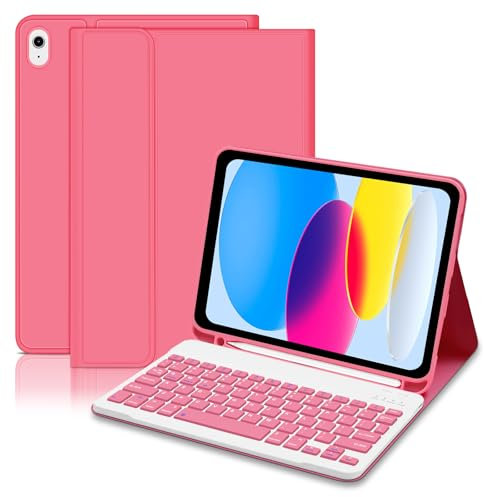 Hofsos Case with Keyboard for iPad 11th Generation A16 11 inch 2025, Slim Case for 10th Gen 10.9 inch 2022 - Magnetic Detachable Keyboard Cover and Pencil Holder for iPad 11/10 Gen, Red