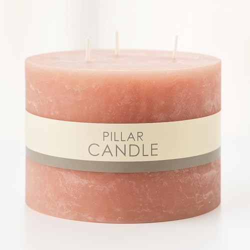 Candela rustica in cera – grande formato rosa a 3 stoppini