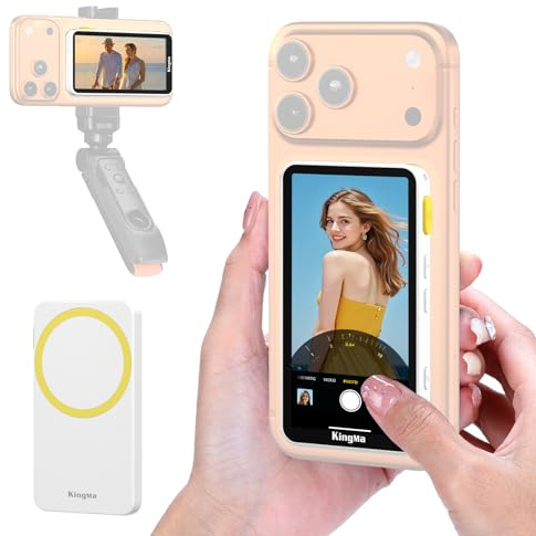 King Ma magnetischer Touchscreen Vlog Monitor für iPhone 15/16, 4K 30FPS | Magnetischer Snap Screen, synchronisiert iPhone-Rückkamera, Tasten für Aufnahme & Zoom, 4K 30FPS für iPhone 15/16 Serie