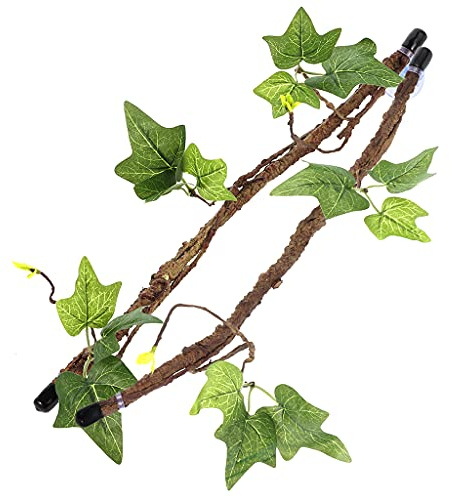 Kletterpflanzen mit Blättern Terrarium Pflanze Deko mit Saugnapf für Amphibien Schlange 2 Stück Set Dschungel Holz Rebe Dekor