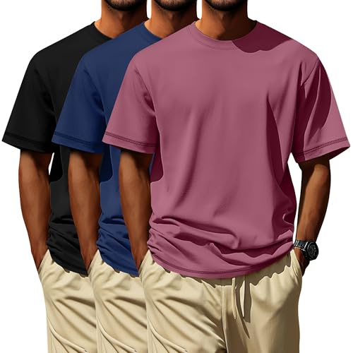 Neer 3 Pezzi Top Uomo Taglie Forti da L a 7XL Oversize - Maniche Corte in Cotone Morbido per Estate - Magliette | Magliette da allenamento elastiche casual, camicie grandi a maniche corte con scollo rotondo