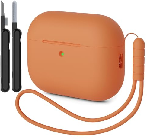 AOTUAO Custodia Compatibile con AirPods Pro 3 Case Cover, Case Protettiva Antiurto in Silicone per AirPods Pro 3a Generazione Custodia con Kit di Pulizia e Silicone Lanyar, Arancione