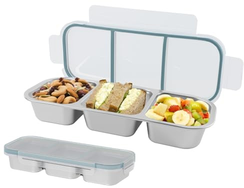 Lvjkes Snackbox mit fächern, 304 Edelstahl Leckdichte snackdose mit fächern, Mikrowellen und Spülmaschinenfest, Lunchbox kinder, Bento box mit Deckel für Snacks, Nüsse, Kekse und Gemüse (Blau)