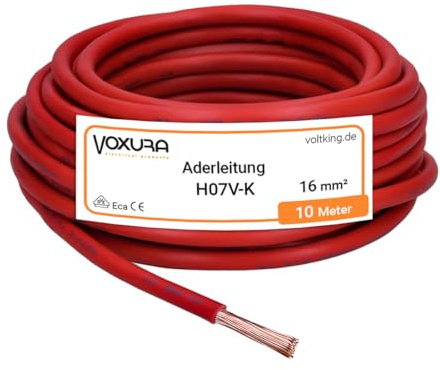 H07V-K 16 mm² rot 10 Meter Aderleitung flexibel 16mm2 | Verdrahtungsleitung Einzelader Litze PVC