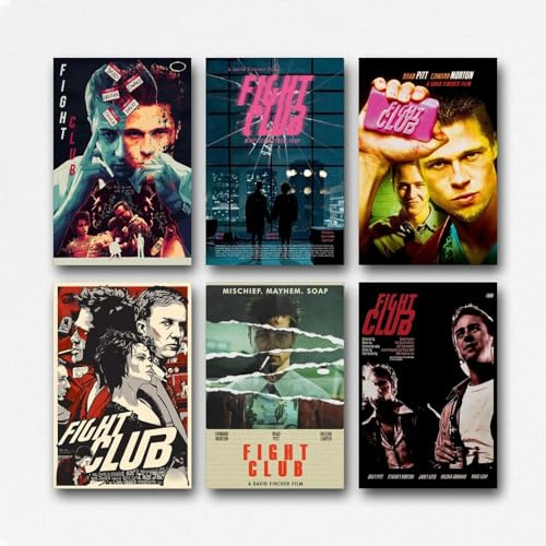 Generisch A Set Of 6 Fight Poster Club 90s Movie Film Retro Vintage Für Zimmer, Ästhetische Leinwand-Wandkunst, Schlafzimmer-Dekor Posters 08x12inch(20x30cm)