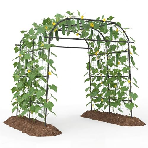 COSTWAY Rankgitter für Kletterpflanzen, Rankhilfe Garten, 230 cm hoch, verstellbare Breite 190-245 cm, aus PE-beschichtetem Metall, Rosenbogen mit Netz, Gartenbogen für Gemüse, Obst, Blumen, Schwarz