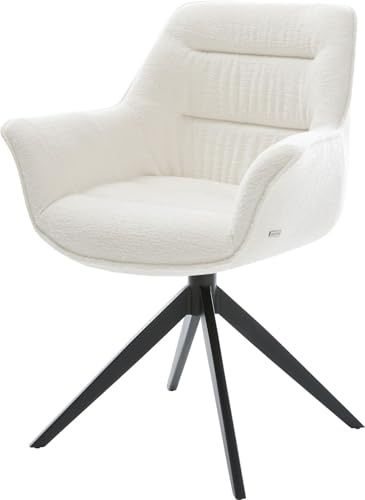 DELIFE Esszimmerstuhl Kaira-Flex Kreuzgestell breit Schwarz Bouclé Soft Beige 360° drehbar Wippfunktion