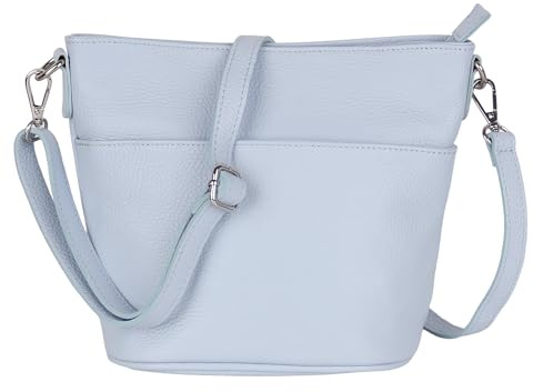MIRROSI Damen Umhängetasche, Crossbody Bag, Echtleder I Made in Italy (1 Tasche 1 oder 2 Gurt(e)), 24x18x12cm (BXHXT) Mittelgroß (Basic Version (mit 1 Ledergurt): Hell Babyblau)