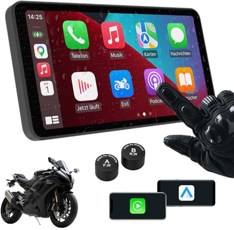 6-Zoll-Motorrad-Smart-Display – Kabelloses CarPlay & Android Auto | Bluetooth-Sprachsteuerung | IP67-wasserdicht | TPMS | HD-Touchscreen | Passend für die meisten Motorräder | OTA-Updates