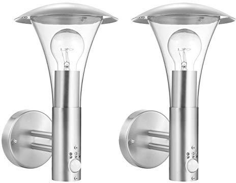 2 Edelstahl Außenwandleuchten MILO mit Bewegungsmelder & 2 LEDs mit 800 Lumen