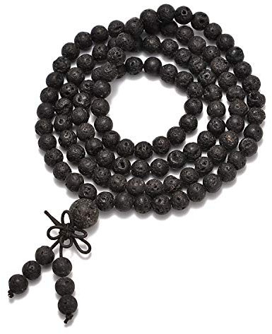 AD Perlen Mala 108 Perlen Natürliche Edelsteine Buddhistisches Gebet Heilung Dehnbares Armband Halskette 6 mm Black Lava