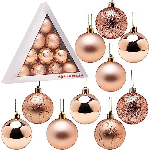 Christmas Concepts® Confezione di palline dell'albero di Natale da 10-60 mm - Baubles decorati lucidi, opachi e glitterati (oro rosa)