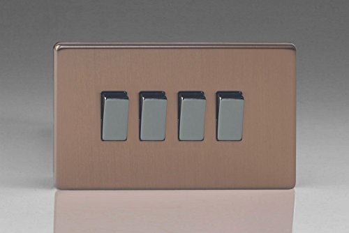 Varilight Flat Plate Screwless Brushed Bronze 4 Gang 2-Way 10 Amp Light Switch