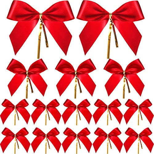 Sumind Rote Schleifen Weihnachtsschmuck Band Schleife für Weihnachtsbaum Weihnachtskranz Geschenk Dekoration (36 Stück, Größe S/M/L)