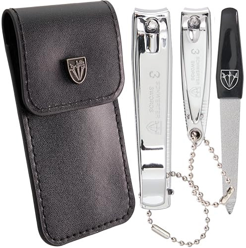 3 Swords Germany - Brand Quality 2 Piece Manicure Pedicure Grooming kit Set Finger & Toe Nail Clipper in Synthetic Leather case - Made by 3 Swords (6721)