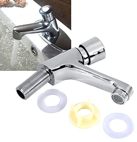 Grifo del fregadero del grifo del cuarto de baño del grifo, cromo plateado cierre automático del fregadero del fregadero del cuarto de baño del ahorro de agua del grifo Grifo público del cuarto de bañ