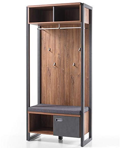 Lomadox Kompakt-Garderobe im Industrial Design, Stirling Oak Eiche, anthrazit, B/H/T: 90/202/45 cm