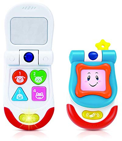 Baby Toy Flip Phone – 4 Interactive Sound and Music Buttons Plus Realistic Ringtone – Includes a Mirror and Fun Light Effects – Smartphone Toy for Babies 3+ Months – ASTM Certified