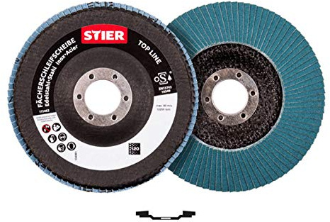 STIER Fächerschleifscheiben Profi Ø 125 mm, Set 10 Stück, 125x22,23, Korn 80 für Metall, Stein und Holz, Schleifscheiben, Fächerschleifscheibe für Winkelschleifer/Flex