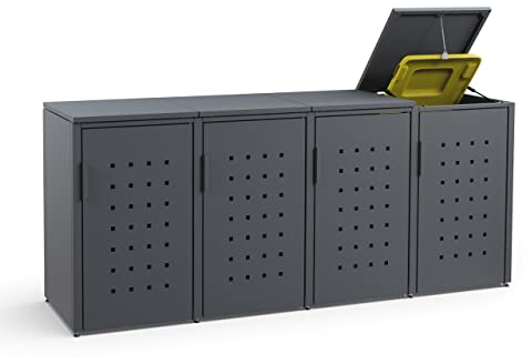MEISTERBOX – 4er Mülltonnenbox Mülltonnenverkleidung mit Klappdach - 240L - Korpus, Dach & Pfosten Anthrazit