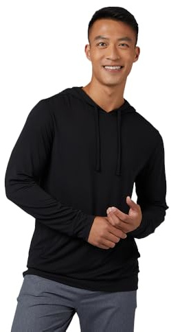 32 Degrees COOL Mens Lightweight Long Sleeve Hoodie Tee, Black, Medium