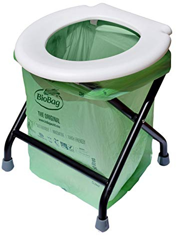 24ocean Mobile Klapptoilette Set Weiß WC Klo Camping, Gestell Schwarz, 30 Einweg Beutel + Absorber