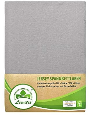 leevitex® Premium Spannbettlaken 180x200-200x220 cm - 40 cm Steg - auch für Boxspringbett & Wasserbett | 100% Mako-Jersey-Baumwolle | ÖKO-TEX | 170g/m² | Grau