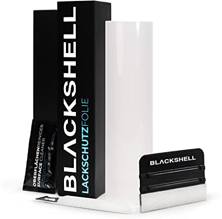 Blackshell® Universal Lackschutzfolie transparent 25cm x 250cm mit Werkzeug Set zum folieren Folie selbstklebend als Auto Folie, Motorrad Folie, Fahrrad Schutzfolie