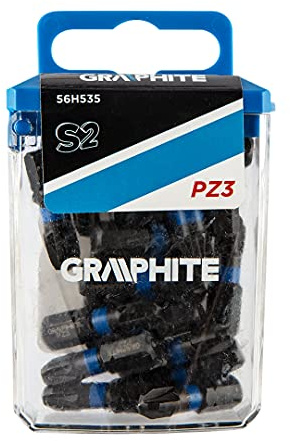 GRAPHITE Schlagbits PZ3 x 25 mm, 20 Stück, 1/4“ Sechskant-Aufnahme, S2-Stahl, in Kunststoffbox