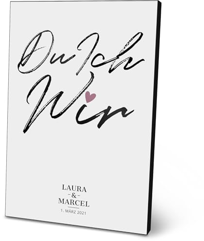 ARTFAVES® Personalisiertes Bild - Du Ich Wir - Geschenk für Paare, Hochzeit, Kennenlerndatum, Hochzeitstag als Poster 21 x 30/30 x 40 cm ohne/mit Rahmen oder als Holzbild