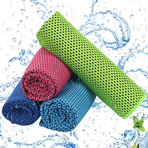 DKINY Cooling Towel 4 Pack 40x 12 Cooling Towels for Neck, Stay Cool Ice Towel, Sweat Towel for Men Women Youth Yoga Golf Running Hiking Sports Camping Workout Gym Accessories