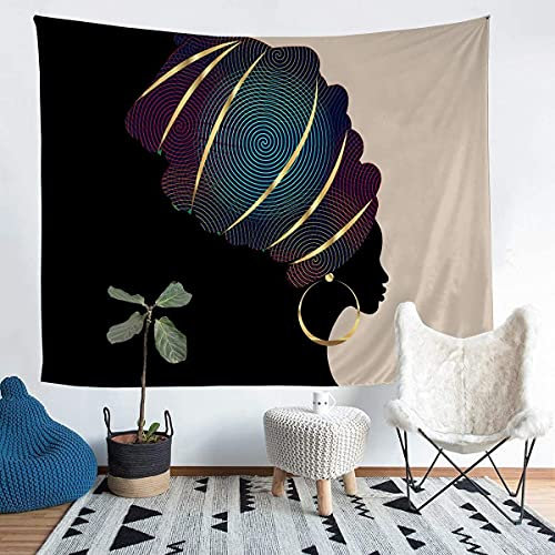 Homemissing afrikanisch Frau Wandteppich 148x200cm Ethnisch Afro Wandtuch Traditionell Exotisch Stil Tapisserie indisch Stammes Wandbehang Schlafzimmer Dekor Schwarz Beige