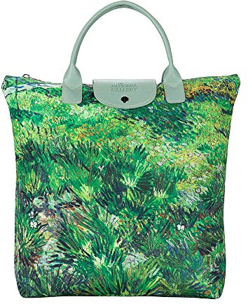 Signare Canvas Foldable Tote Bag Reusable Shopping Bag Grocery Bag with Famous Art Design… (Van Gogh - Long Grass with Butterflies)