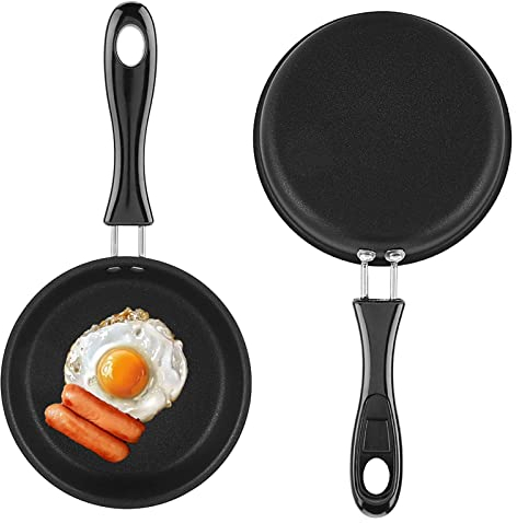 Fybida Mini Sartén 12cm, 4.7in Mini Sartén Redonda para un Huevo Mini Sartén de Huevo Sartén con Asa Resistente Al Calor Olla Antiadherente Pequeña Sartén Negro