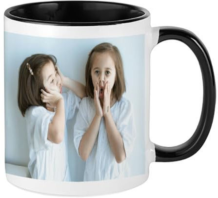 Personalised with Multi Photo Collage Mug Memorable Gift for Family,Friends,Birthday,Any Occasion Coffee Tea 11oz Inside Coloured Ceramic Mug. (1 Photo, Black)