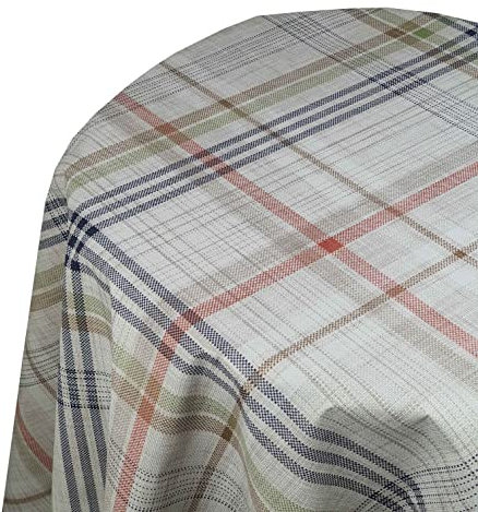 Wachstuch Wachstischdecke Tischdecke Robust Karo Grau Beige Rund ca. 140 cm Gartentischdecke abwaschbar