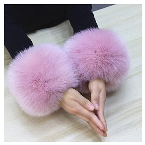 SHTGOI Damen Pelzmanschetten Fell Handgelenk Wärmer Kunstpelz Manschetten Armstulpen Winter Handwärmer Ärmel Plüsch Pulswärmer Fellstulpen Faux Pelz Armstulpen Handschuhe Leder Rosa
