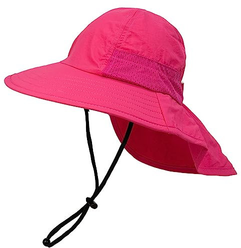 Foruhoo Sonnenhut Jungen Mädchen mit Nackenschutz, Mütze UV Schutz 50+ Schnelltrocknender(#3 Rose,50)