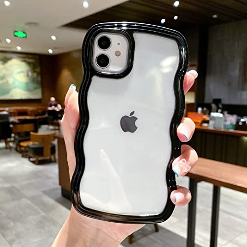 QLTYPRI Kompatibel mit iPhone 14 Plus Hülle, iPhone 14 Plus Transparent Handyhülle Aesthetic Curly Case Frauen Mädchen Girls Süßes Wellen Design Silikon TPU Bumper Schutzhülle - Schwarz