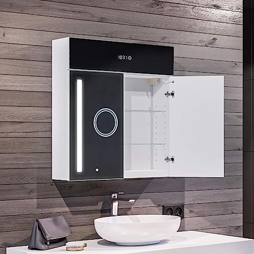 Artforma Spiegelschrank mit LED Beleuchtung 2-Türig anpassen (66 x 72 x 16,6 cm) | 17 Dekore | Badschrank | Beleuchtet Badezimmerschrank | LED Farbe und Zubehör zur Auswahl