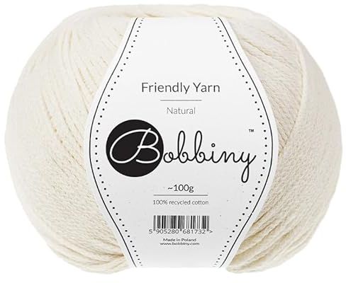 Bobbiny Friendly Garn, 100 % recycelte Baumwolle, zum Stricken, Amigurumi-Makramee-Häkeln, 200 m (natürlich)