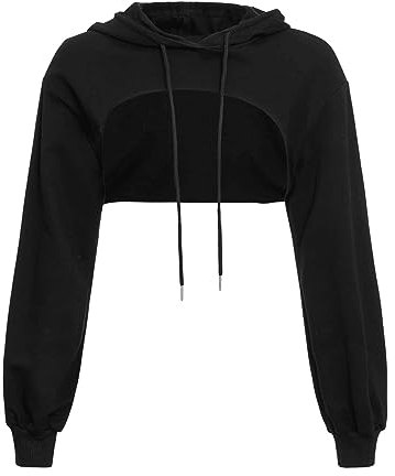 Qixiu Kurz Sweatshirts Langarm Pulli Damen Crop Hoodie Pullover Sehr Rundkragen Cut Outs Shirts mit Kapuze