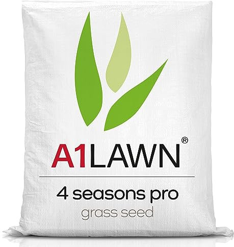 A1 Lawn 4 Seasons Pro Grass Seed, 15kg (420m2) – Durable, Hard-Wearing, Sports Quality Lawn Seed with Year-Round Germination, for New Turf & Over-Seeding – UK Quality DEFRA Approved (AMPRO24)