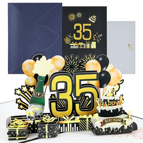 Joyoldelf Geburtstagskarte zum 35. Pop Up Grußkarten, 3D Pop Up Karte Geburtstag Grußkarte, Geburtstagskarten mit Umschlag für Frauen Mütter Mädchen Männer Freunde Romantik Geschenk-Karte